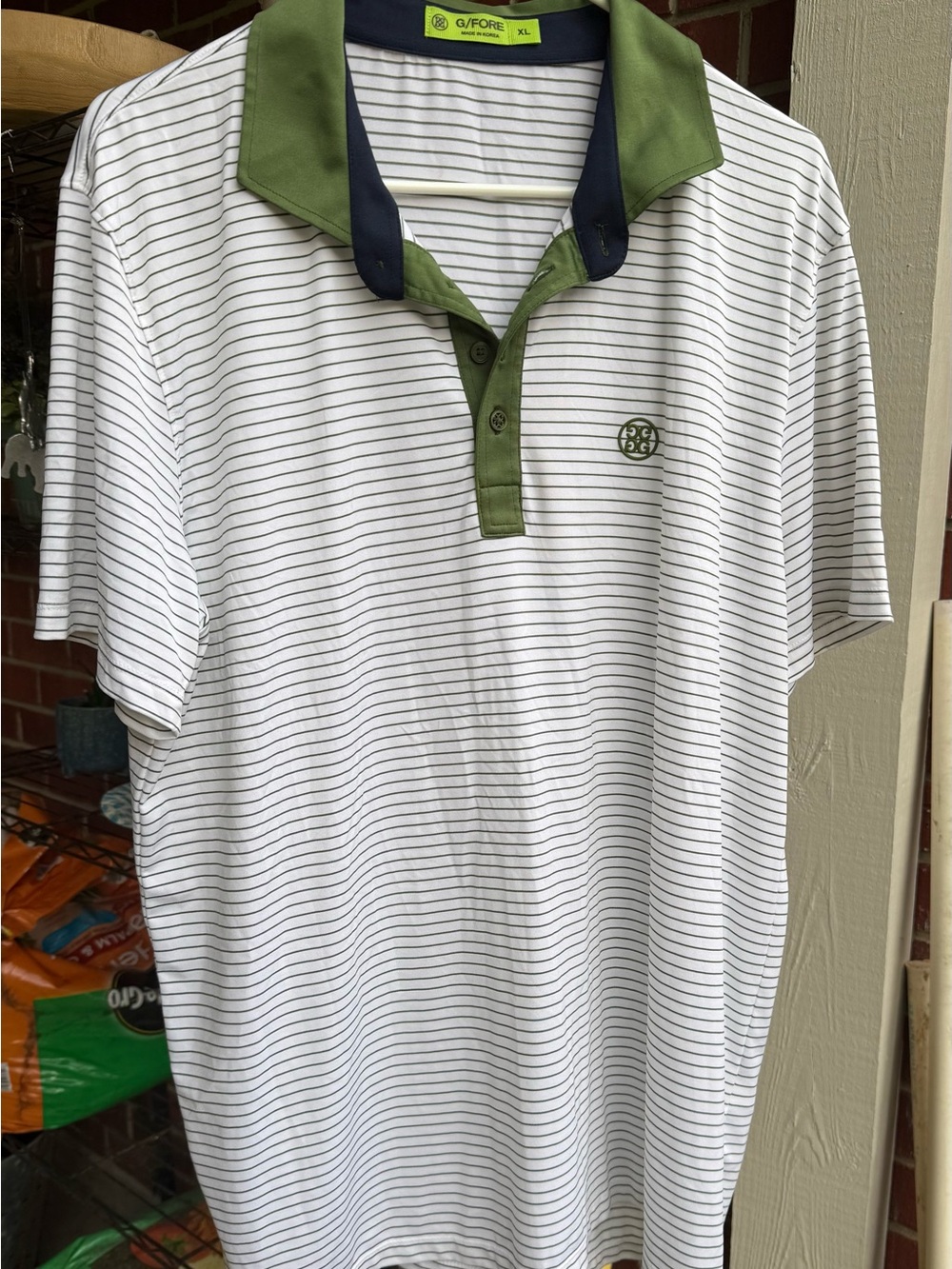 G/FORE GOLF White Polo with Olive, White and Navy Contrast Collar size XL